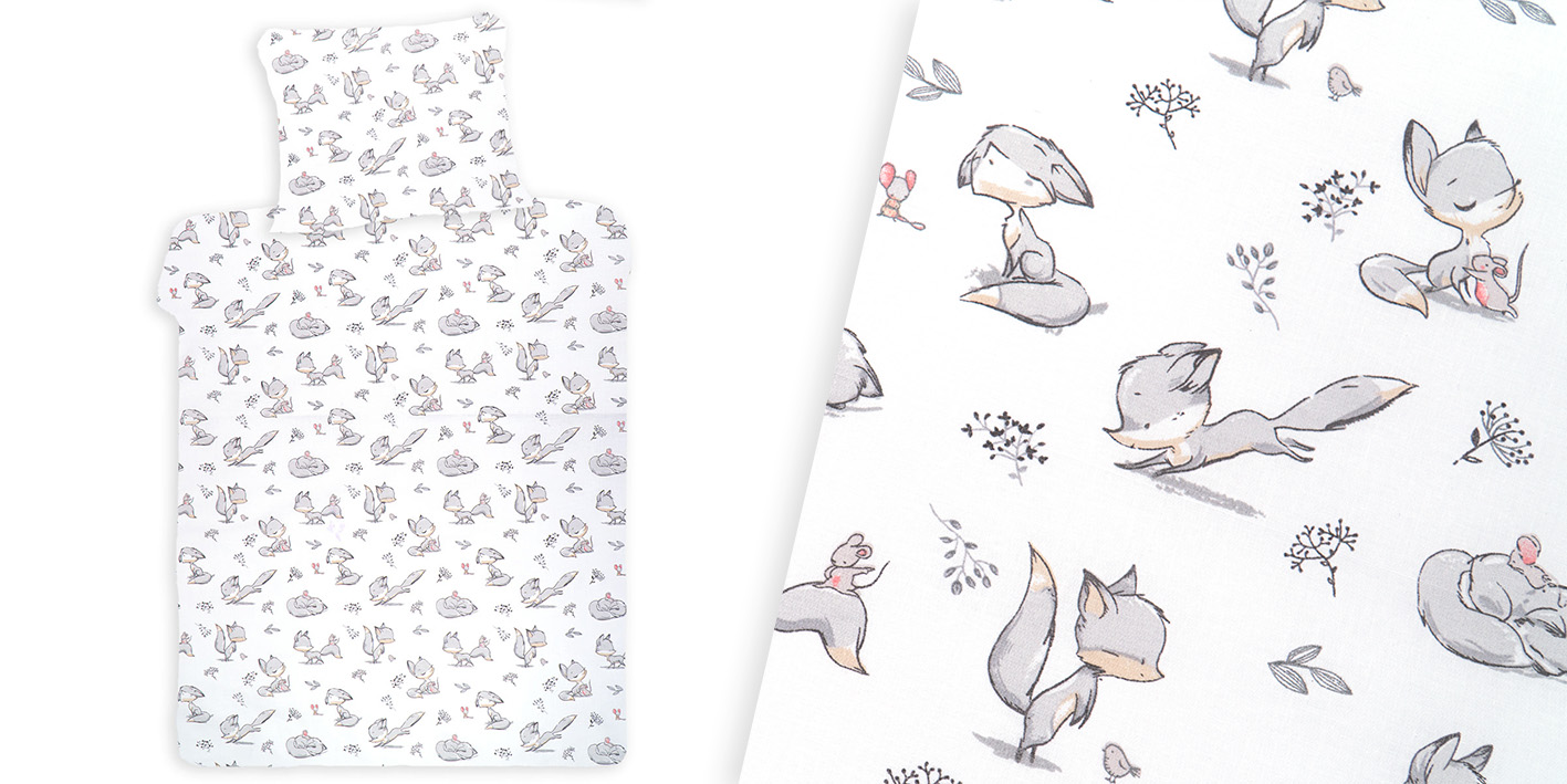 Pościel 100x160 cm 100% bawełna liski szare